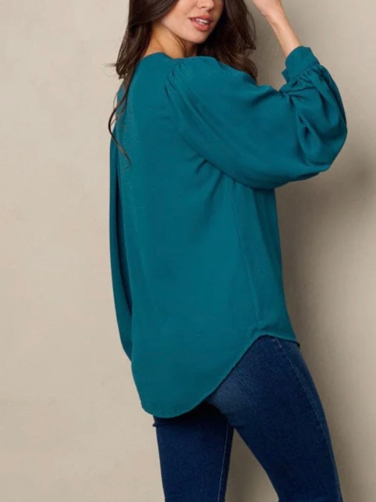 She's Sophisticated Teal Blouse Top