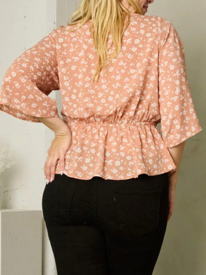 Geraldine Short Sleeve Floral Peplum Top-Plus Size