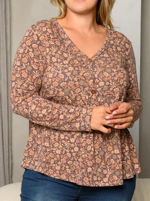 Eleanor Floral Long Sleeve Top-Plus Size