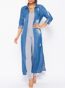 Face The Day Denim Look Long Duster/Cardigan