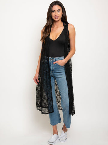 Perfect Match Long Sleeveless Lace Cardigan