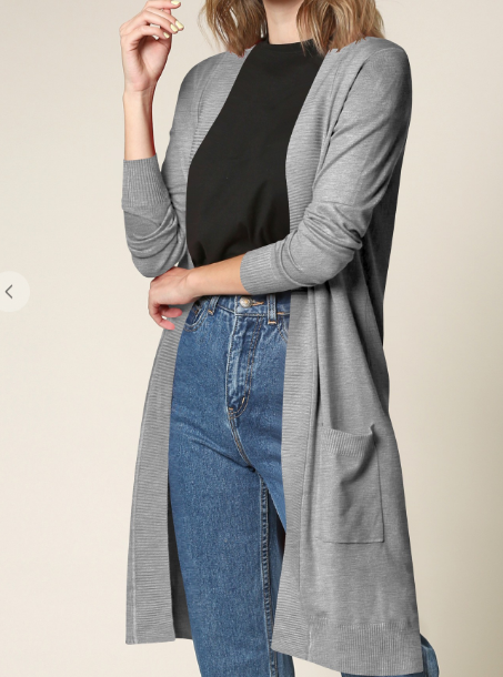 Sweetie Long Open Front Cardigan W/Pockets