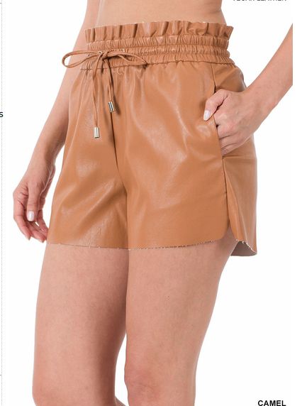 Vixen Vegan Leather Paperbag Waist Shorts