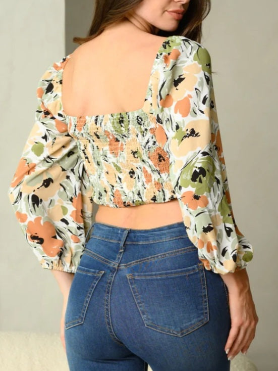 Busy Night Out Floral Ruched Crop Top