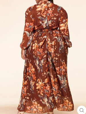 Fall Flowers Floral Maxi Dress- Plus