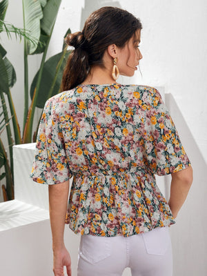 Summertime Blooms Floral Peplum Top