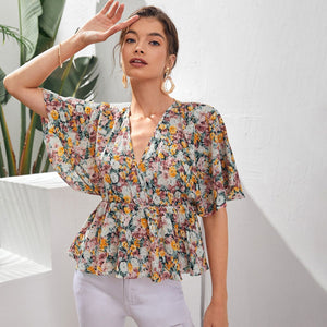 Summertime Blooms Floral Peplum Top